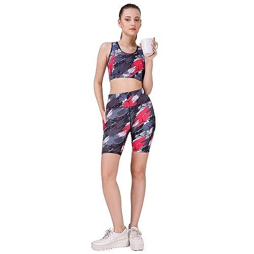 Image of SOIE Women Polyester Blend Sports Shorts High Waist Knee Length with Side Pocket Quick Dry Squat Proof Athleisure Shorts for Workout