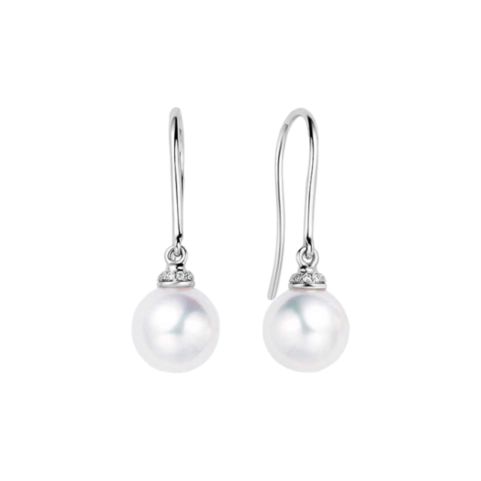 Kolczyki damskie 9K / 14K / 18 Kt 750 Białe złoto, 7,5-8 mm Perła 0,05-8 mm Diament, Kolczyki damskie Srebrne