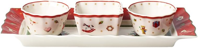 Villeroy & Boch Toy’s Delight Christmas Collection Dip Set, Premium Porcelain, 3 Small Dip Bowls with Presentation Tray, Multicolored