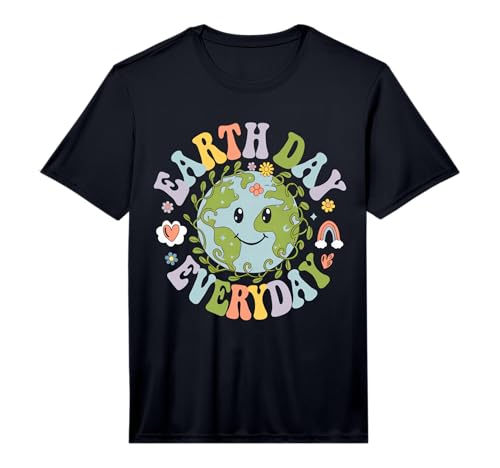 Groovy Earth Day Funny Cute Earth with Floral Earth Day 2026 Performance T-Shirt