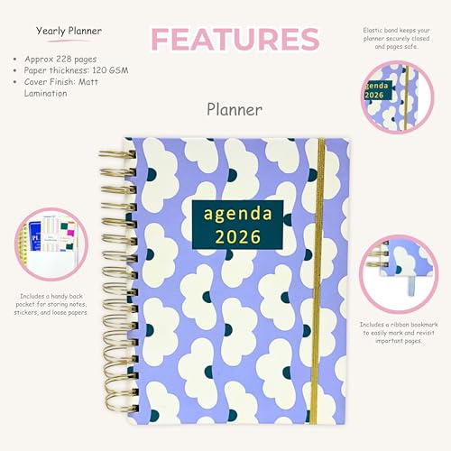 Image of Flora Edition Planner with Bookmark | Planner Set Includes A5 Journal (22x17 cm) 228 Pages | 120 GSM | 250+ Stickers | Bookmark with Cover Box (The Flora Edition, Aesthetic Series)