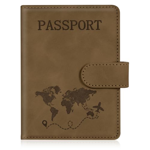 AOOTE Funda para Pasaporte de Cuero de PU,Porta Pasaporte con Bloqueo RFID,Viajes Accesorios Unisex para Pasaportes Tarjetas Crédito Funda Tarjeta Identific