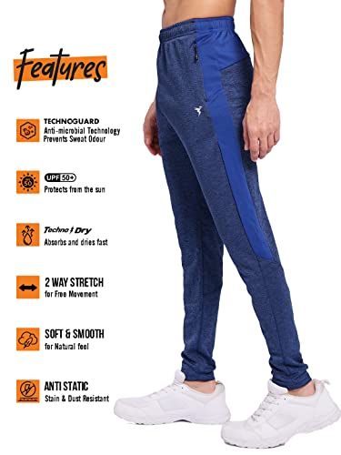 Image of TECHNOSPORT Men's Melange Slim Fit Techno Dry Trackpants Drawstring 2-Pocket Polyester Joggers for Gym Running Workout UPF50+ Anti Odour