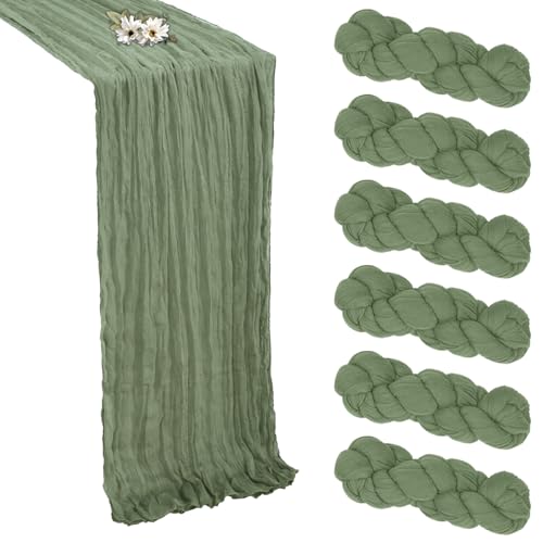 RestfulGlow 6 Pack Sage Green Cheesecloth Table Runner 10Ft 23 x 120 Inch