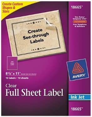 Avery® Easy Peel® Permanent Address Labels, Shipping, 18665, 8 1/2" x 11", Matte Clear, Box Of 10