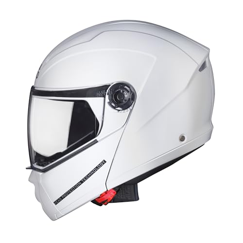 Image of Royal Enfield MOD Adroit Modular Flip up Helmet | ISI Certified | Thermosplastic Shell | Micrometric Lock | UV Treated & Scratch Resistant Visor |White (L) 60 CM