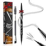 Microblading Eyebrow Pen Waterproof - Eyebrow Pencil Magical 2-in-1 Dual-Ended Eye Brow Pencils for Women with 4-Fork-Tip & Precise Brush-Tip & Eyebrow Brush, Natural Hair Like Strokes (Grey)