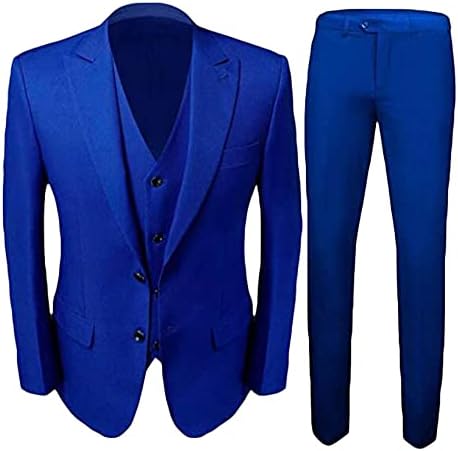 Men's Royal Blue Groom Tuxedos 3 PC Men Suits 2 Buttons Wedding Suits for Men Royal Blue 38 Chest / 32 Waist