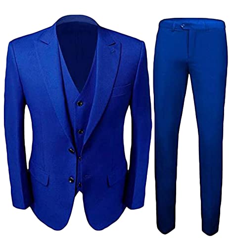Men's Royal Blue Groom Tuxedos 3 Pc Men Suits 2 Buttons Wedding Suits For Men Royal Blue 38 Chest / 32 Waist #TOP5
