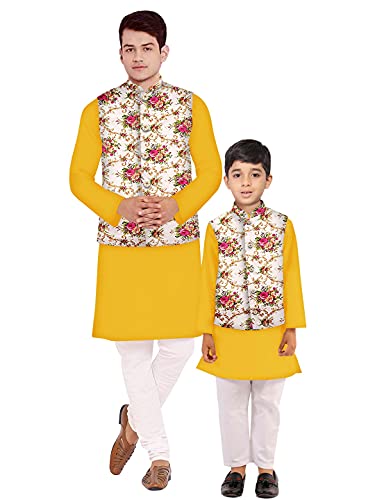 Image of Os mens kurta pyjama with nerhu jacket combination of baap-beta & father and son's | 100% cotton kurta pyjama | Nerhu jacket satin material