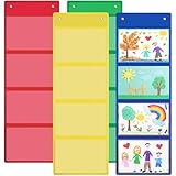 Watersay 4 Pcs Storage Pocket Chart for Classroom 37.4 x 13 in 4 Pockets Hanging Wall File Organizer for Cards, Drawing, Pictures, Class Demonstrations, Homework, Office Organization (Multicolored)