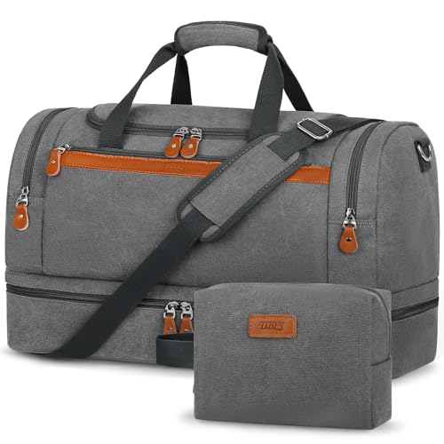 Image of Duffle Bag for Travel, Expandable 50L Canvas Weekender Bag, Overnight Bag Travel Duffel Bag for Men Carry On Luggage with Removable Shoulder Strap, Durable & Water-Resistant