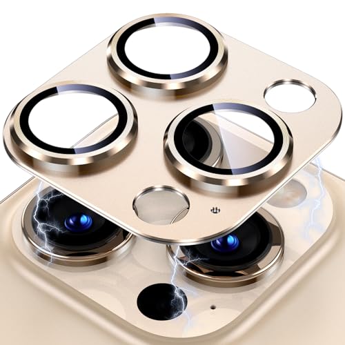 Image of Uyiton for iPhone 13 Pro /iPhone 13 Pro Max Camera Lens Protector, [Strong Adsorption] [Drop Protection] Metal Ring Tempered Glass Rear Camera Screen Cover - Gold