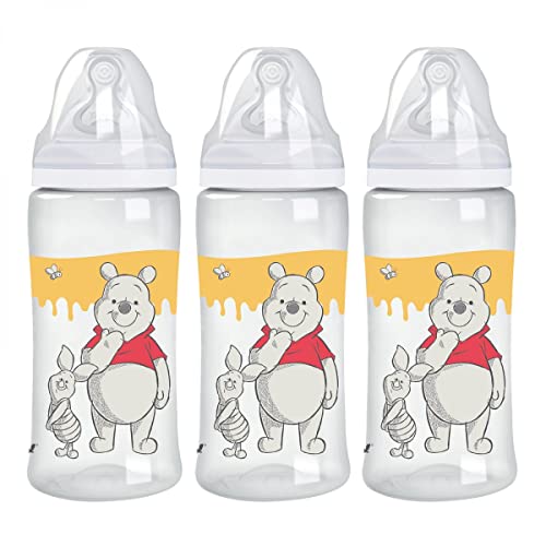 TIGEX Lot de 3 biberons Transition+ col large 300ml 0-6M lait infantile Winnie l'Ourson