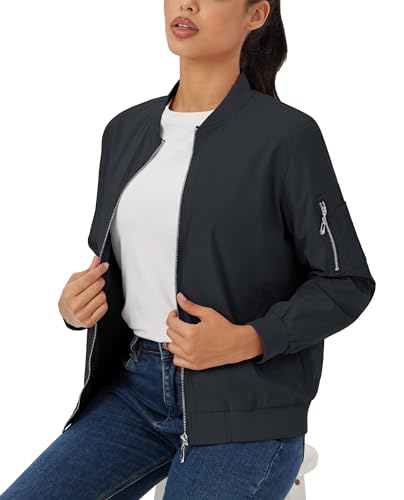 MAGCOMSEN Women's Casual Jacket Lightweight Bomber Jackets 5 Pockets Windbreaker Zip-up Spring Fall Outerwear3