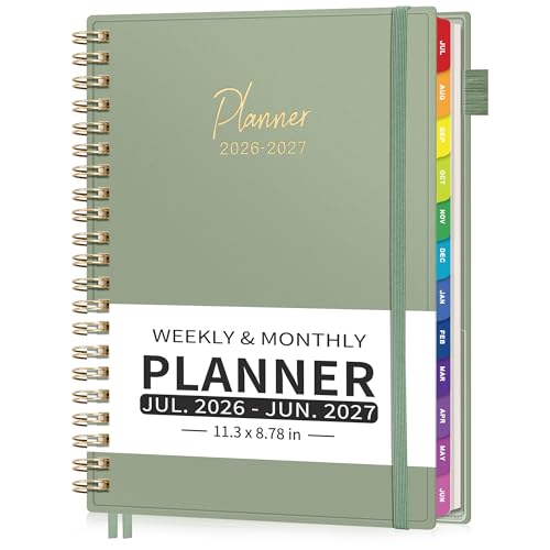 EMSHOI 2026-2027 Appointment Book 15-Minute Hourly Academic Planner Large Size (8.7 x 11.3) July 2026 - June 2027 Weekly and Monthly Agenda 12-Month Tabs Flexible Cover (Light Green)