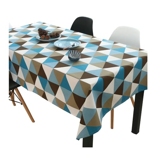 Daesar Mantel Rectangular Mesa Centro,Manteles Antimanchas Algodón Lino Patrón de Triángulo Mantel Decorativo Azul Café,135x300CM(118x53Inch)