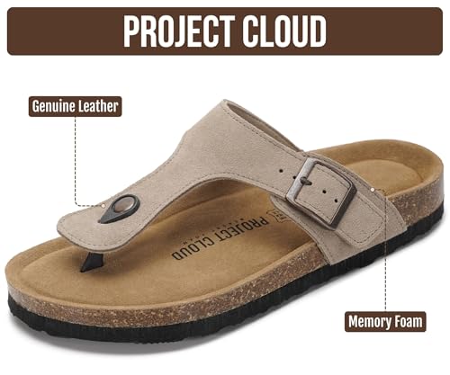 Image of Project Cloud Womens Sandals 100% Genuine Leather Thong Sandals for Women - Memory Foam Insole Women Sandals - Non-Slip Flip Flops for Women - Lightweight Sandals Women Footwear 2026