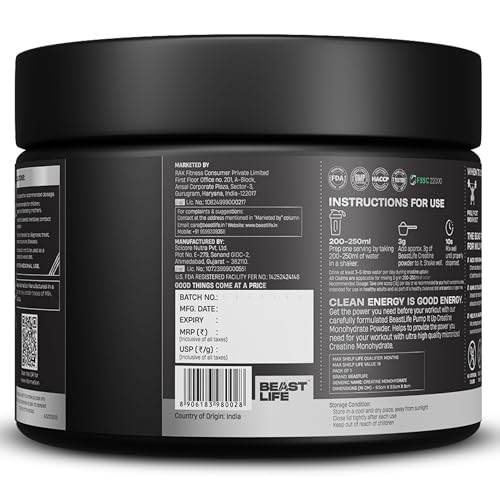 Image of BeastLife High Protein Mass /Weight Gainer with Creatine Monohydrate 100g | 1 KG | Belgian Chocolate | NABL LAB Tested | For Muscle Gain & Fast Growth