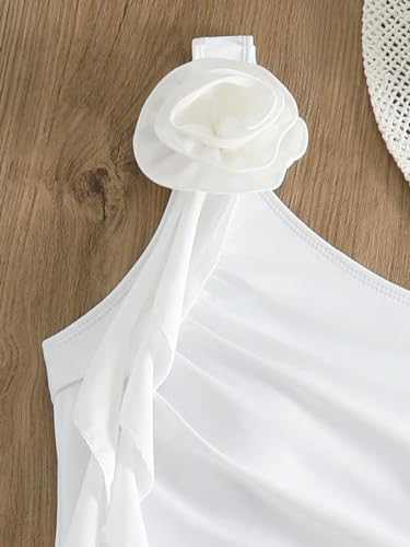 OYOANGLE Women's One Piece Swimsuit 3D Floral Appliques One Shoulder Ruffle Trim Ruched Bathing Suit Swimwear4