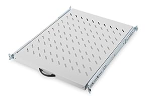 DIGITUS Ausziehbarer Fachboden für 19" Schränke, 1HE, Befestigung vorne & hinten, Traglast 25 kg, ab 800 mm Schranktiefe, Grau
