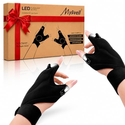 Product Image of the Mylivell LED Flashlight Gloves for Men - Hands Free Finger Lights for Camping Fishing Repairing, Cool Gadgets Birthday Christmas Fathers Day for Dad Husband Boyfriend