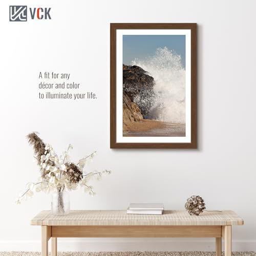 Image of VCK 16x24 Poster Frame Solid Wood brown 3 Pack Picture Frames 16 x 24 Inches with Wall Mounting Hanging