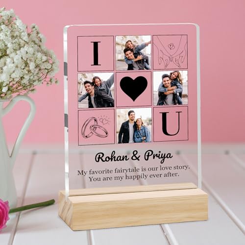 Image of Giftplease Customized Photo Frame with Wooden Stand | Transparent | Personalized Couple Picture Frame Gift for Girlfriend, Boyfriend, Husband, Wife |Anniversary, Wedding, Valentine s Day C 12