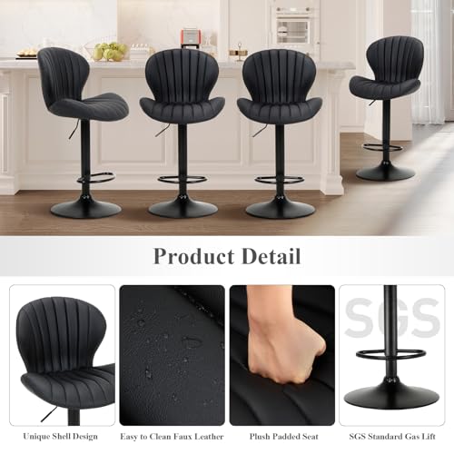 Image of MALOL Bar Stools Set of 2, Modern Swivel Bar Chairs, Adjustable Faux Leather Upholstered Barstools Counter Height with High Backrest for Kitchen Island, Bar, Dining Room, Black