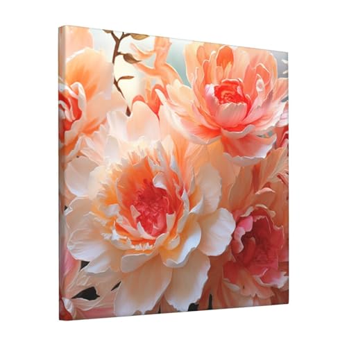 Peinture à thème pêche pivoine LHDGBWC Toile murale carrée 30x30 cm
