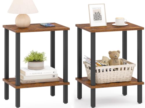 TUTOTAK End Table, Set of 2, Side Table, Nightstand, 2-Tier Storage Shelf