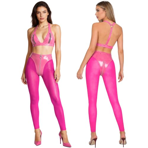 Ensemble bralette fermeture éclair en similicuir stretch au confort absolu