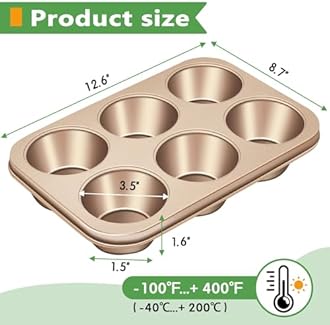 Kevenal Jumbo-Muffin-Pan - Nonstick 6-Cup Large Cupcake Pan, Heavy Duty Giant Muffin Baking Pan for Cupcakes, Oven Safe & Easy to Clean (Large Cup Size, 3.5 x 1.5in)