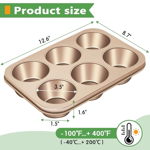 Kevenal Jumbo-Muffin-Pan - Nonstick 6-Cup Large Cupcake Pan, Heavy Duty Giant Muffin Baking Pan for Cupcakes, Oven Safe & Easy to Clean (Large Cup Size, 3.5 x 1.5in)