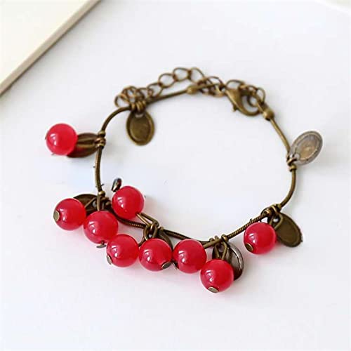Bracelet cerise douce et chaîne antique style bohème chic pour femme