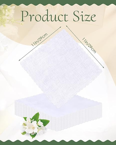 Bulk Pack Handkerchiefs Cotton Scalloped Hankies Pocket Square Towel White 11 Inches2