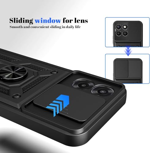 Image of Casodon Shockproof Back Case Cover for Moto G37 5G, Shockproof Moto G37 Back Cover, Ring Case with Kickstand and Camera Protection Shutter - Black