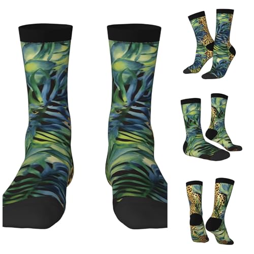 LZQPOEAS Print animal leopard print jungle Athletic Socks Unisex Cushioned Crew Socks Hiking Running Calf Sock Soft Above Ankle Sock