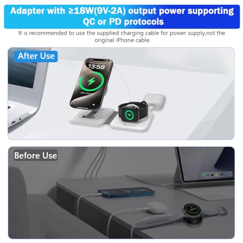 Image of zitronix Wireless Charger 4 in 1, 23W Foldable Magnetic Mag-safe Wireless Charger for iPhone 15 /14 /13 /12, Airpods, Apple Watch Series 9 /8 /7 /6 /5 /4 /3 /SE, Lightweight & Portable for Outings, Gifts-White