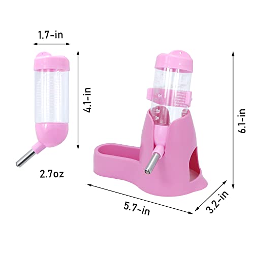 3 in 1 Hamster Hanging Water Bottle Pet Auto Dispenser with Base for Dwarf Hamster Mouse Rat Hedgehog (80ML, Pink) - Image 4