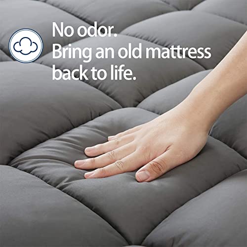 Mattress Topper Twin XL for Back Pain, Extra Thick Mattress Pad Cover, Plush Pillow Top, Deep Elastic Pocket, Grey