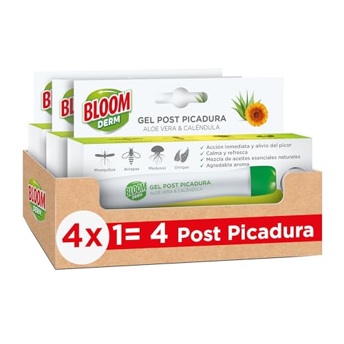 Bloom Derm Gel Post Picadura Con Aloe Vera (pack de 3 x 10 ml), gel que alivia de manera rápida y eficaz el escozor por las picaduras de insectos
