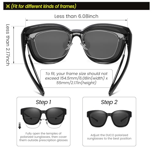 DUCO Polarized Fit Over Sunglasses for Men and Women Cat Eye Design UV Protection Trendy Round Wrap-around Shades DC89824