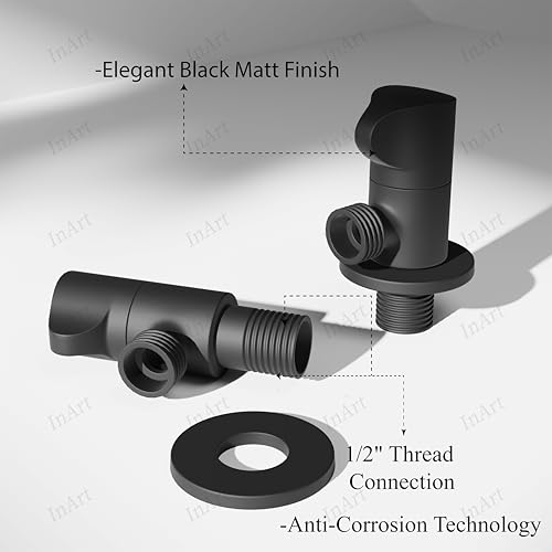 Image of InArt Heavy-Duty Brass Angle Valve for Bathroom & Kitchen | Leakproof 1-Way Angle Stop Cock with Wall Flange | Black Matte - 5 Year Warranty