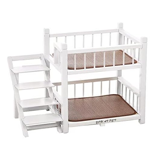 JCQIGOA Cat Dog Bunk Wooden Bed for Small Medium Pet Wood Frame Beds with Steps Double Buddy Dogs Stairs for Bed Waterproof Indestructible Removable Washable