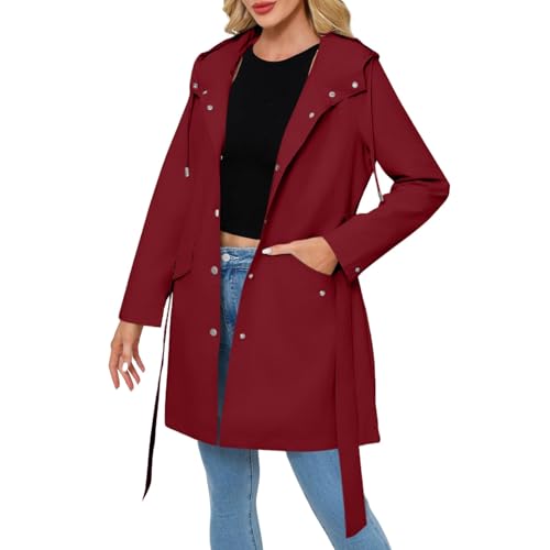 MJGkhiy Veste Imperméable Femme Randonnée Longue Vestes Coupe-Vent Veste Pluie À Capuche Sport Léger Trench Imperméable Grande Taille En Plein Air Softshell Camping Veste Course, Vin., L