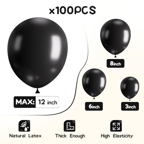 EMART 100pcs Black Balloons 12 Inch with Ribbon, Latex Helium Quaility for Birthday, Wedding, Baby Shower, Graduation, Christmas Decor - Image 4
