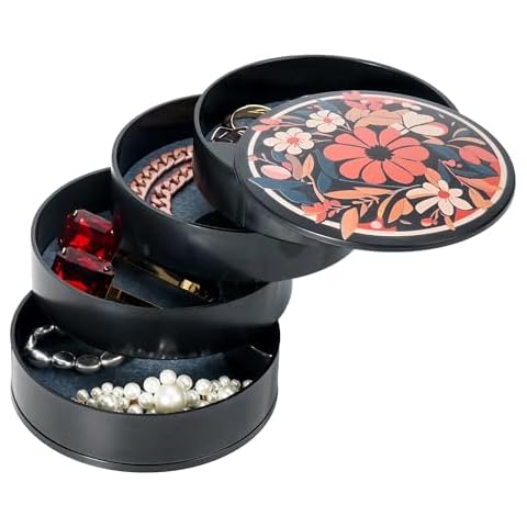 Purdaz Jewelry Box,4 Layer small Jewelry Organizer Box,travel jewelry box-Layered storage & with cover and fleece-rotating jewelry organizer for Rings,Bracelets Cover