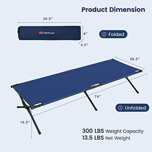 Goplus Folding Camping Cot With Carrying Bag, Portable Lightweight Outdoor Sleeping Cot For Adults Kids, 300Lbs Weight Capacity, Heavy-Duty Camping Cot Bed For Traveling, Hiking, Office Nap (Navy) #TOP6