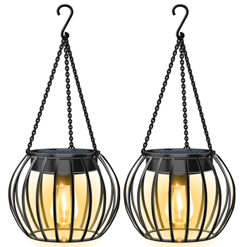 UBright Solar Outdoor Lights Upgraded Hanging Solar Lantern Metal Solar Lights Outdoor Waterproof Lanterns Decorative Outdoor Lights Solar Powered Tree Lantern for Garden Yard Patio Pathway, 2 Pack